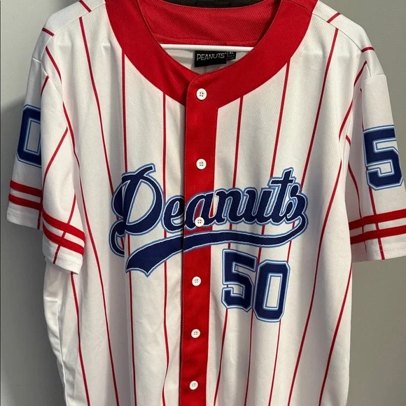 NWT Peanuts Red and White Striped Jersey - Picture 1 of 6